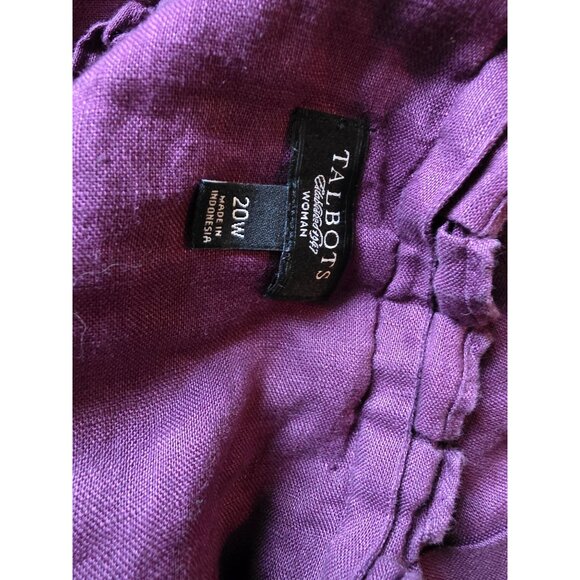 Talbots Womens 20W Ruffled V-Neck Purple Linen Top - Picture 4 of 7